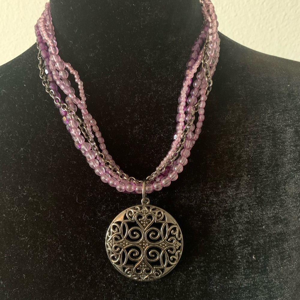 Purple multi beaded necklace